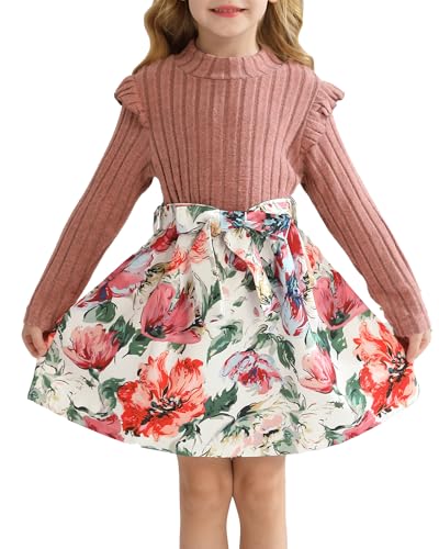 Toddler Girls Winter Long Sleeve Dresses Kids Fall Cute Clothes Little Girl Outfits for Size 4-7 Years