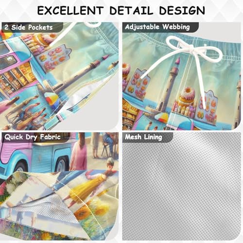 Seaside Dessert Truck Boys Swim Trunks Quick Dry Toddler Swimsuit Boy Bathing Suits Board Shorts Swimwear 2T Multi3