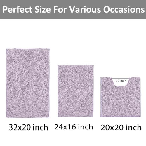 Image of RUN HELIX Chenille Bathroom Rugs - 3 Piece Bath Mats, Non-Slip Luxury Bathroom Runner Rugs, Extra Soft and Absorbent Shaggy Rugs, Washable Dry Plush