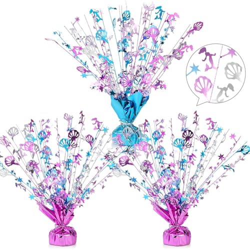 Ceenna 3 Pcs Mermaid Table Decorations Birthday Decoration Shiny Foil Spray Centerpieces Shell Model Branches Leaf Glitter Table Centerpieces for Theme Holiday Party