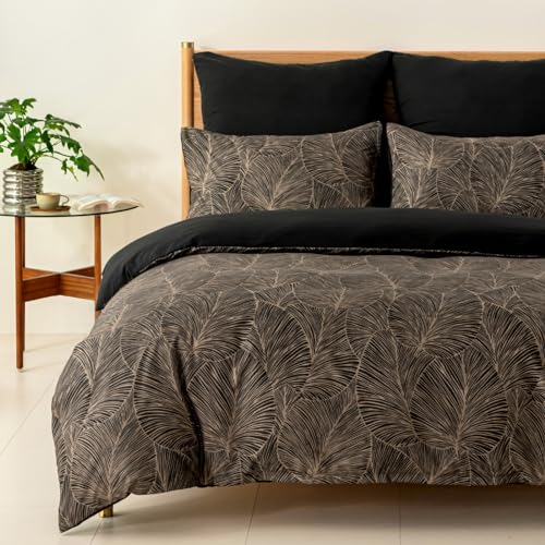 Tokokimo - Funda nórdica de 220 x 240 cm con 2 fundas de almohada de 65 x 65 cm, diseño de hojas tropicales - Juego de cama de 220 x 240 cm - Funda nórdica con cremalleras, marrón oscuro
