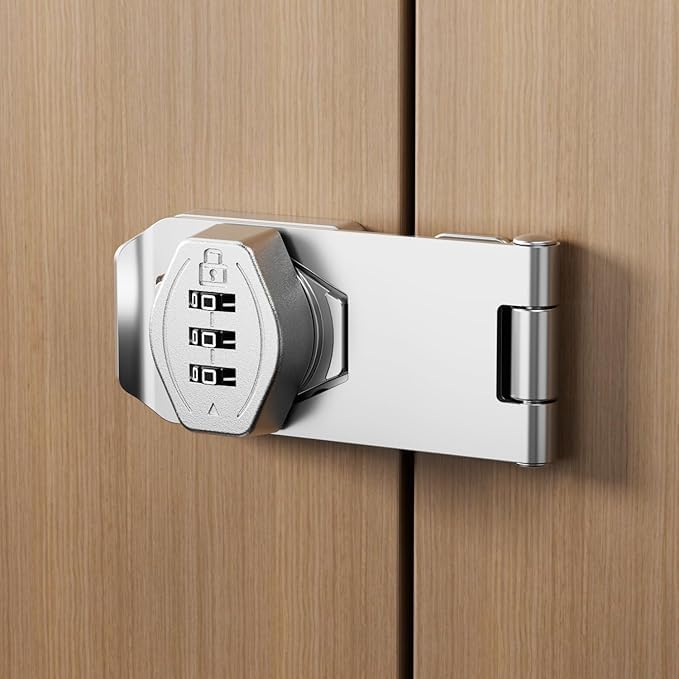Kshavi Keyless Cabinet Lock 3-Digit Password Combination Code Hasp Latch Door Security Slide Latch for Locker, Fence, Bathroom, Outdoor, Garden (Silver, 3 Inch)