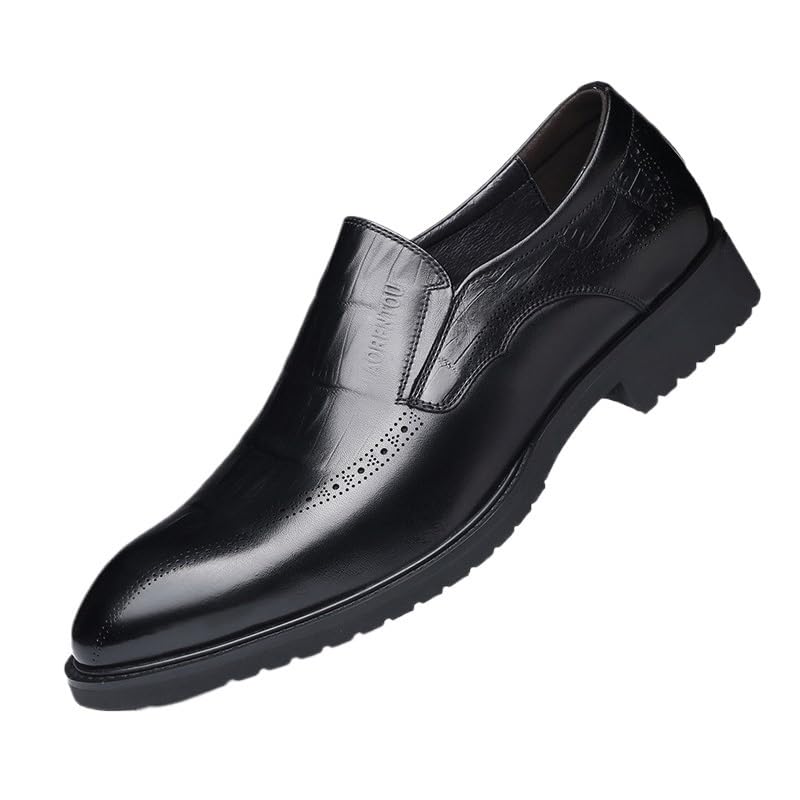 Mens Dress Oxford Shoes Office Tuxedo Business Prom Wedding Non Slip Block Heel Anti-Slip Slip Resistant Casual Slip-on Round Toe Luxury Leather