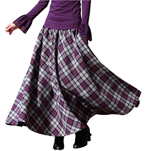 Women's Thick Vintage Plaid Pleated Skirt Autumn Winter Long Skirts