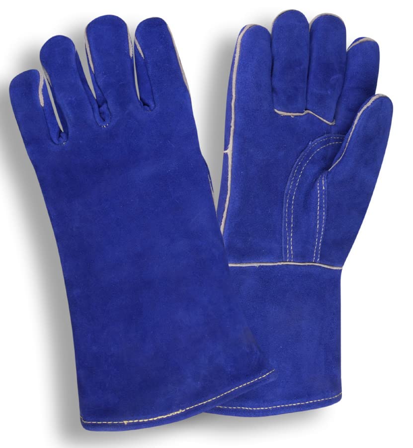 Cordova 7610 Select Shoulder Leather Welder Gloves, Reinforced Palm, Straight Thumb, Aramid Sewn, Full Sock Lining with Foam, Blue, Large, 12-Pack Bulk Welder's Gloves
