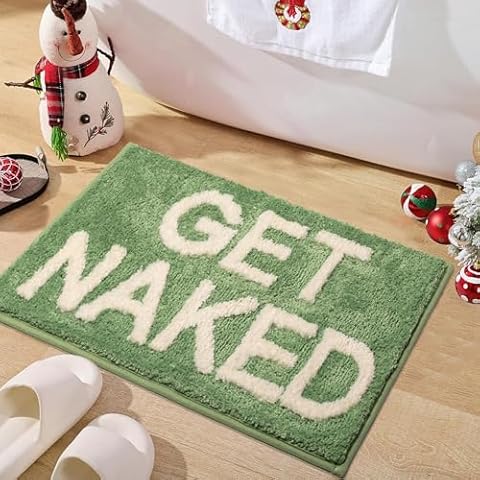 KOEXM Get Naked Bath Mat Sage Green Bathroom Rugs 16"x24" Small Bath Mat for Bathroom Decor Non Slip Absorbent Bath mat for Tub Shower Rug Green Bath Mat for Cute Bathroom Decor Washable Bath Mat Cover