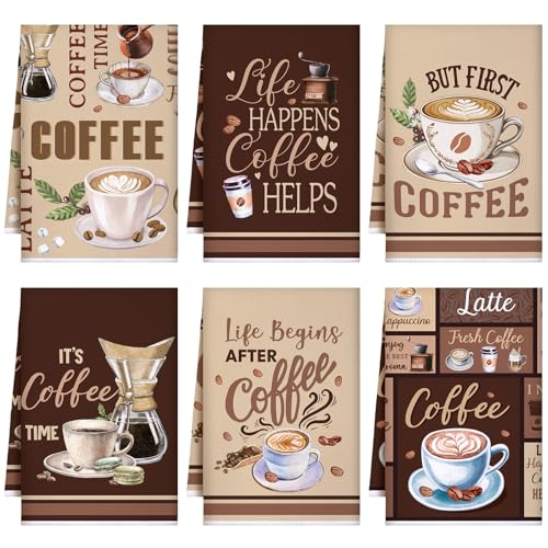 Image of Bencailor 6 Pcs Coffee Kitchen Towels Decorative Sets Dish Towels Absorbent Fast Drying Hand Tea Vintage Hanging Reusable Cleaning Dishcloths for Cooking Farmhouse Bathroom Accessory