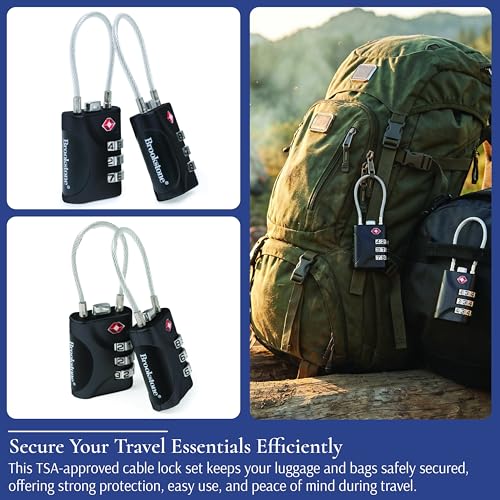 Image of Brookstone Cable Lock - 2 Pack 3-Digit Keyless TSA Approved Locks for Luggage - Resettable Combination Luggage Lock, Size One Size, Black