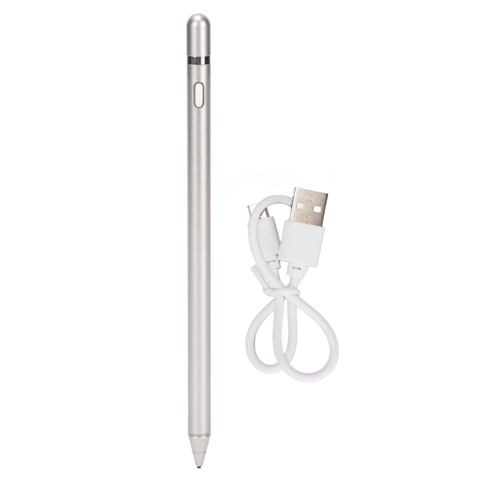 Lápiz capacitivo activo de plata con punta de cobre y carga USB para tableta 8