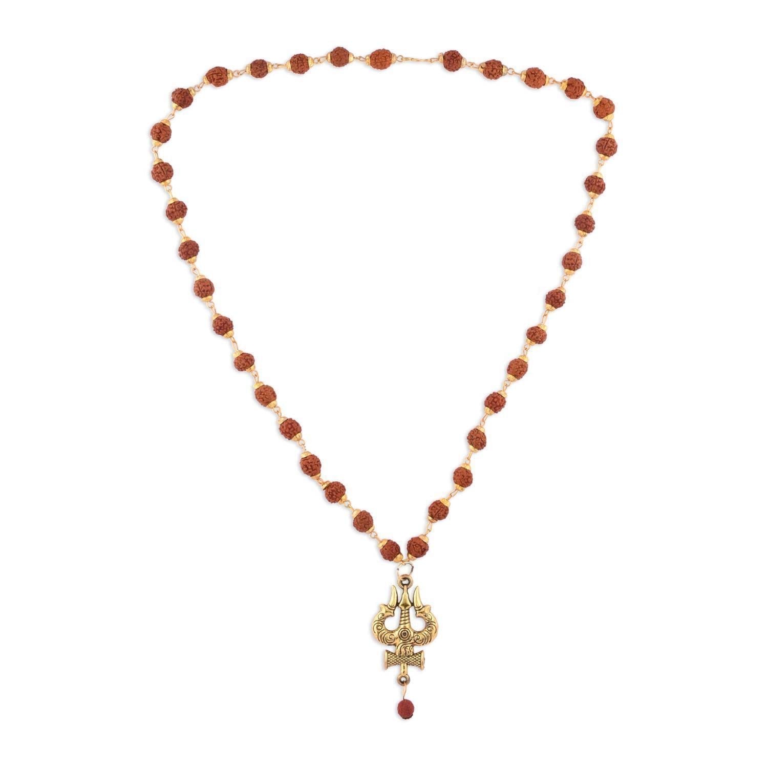 Efulgenz Rudraksha Necklace With Lord Shiva Trishula Damru Pendant Handmade Jewelry Hindu Religious Spiritual Rudraksha Mala Indian Jewelry Beaded Necklace for Women