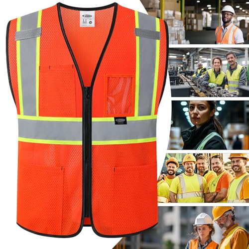 Image of JKSafety Safety Vest for men women Hi Vis Vest with Pockets and Zipper High Visibility Meet ANSI Standard(BX310