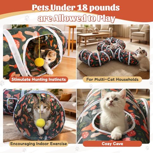 Image of Cat Tunnel for Indoor Entertainment, Tear-Resistant Cat Play Tube with Play Ball, Collapsible Pet Tube with Interactive Peephole, Ideal for Kittens Puppies Rabbits (Octopus-Shaped)