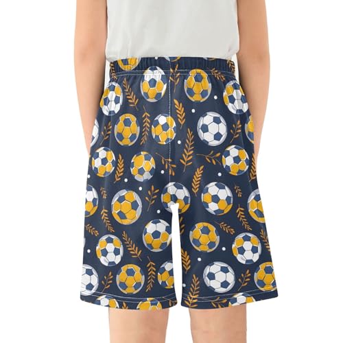 ALAZA Football Orange Leaf Soccer Pajama Shorts Elastic Waist Casual Sleep Shorts with Pockets Size 6-142