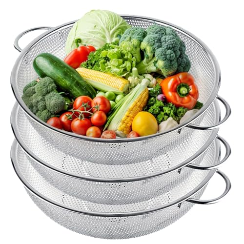 Opiniones y reviews de Colador acero inoxidable los más recomendados. 44 Coladores de Cocina, Colador Acero Inoxidable de 3 piezas, Coladores con Orificios Densos, Ideal para Colar, Enjuagar y Drenar Pasta, Verduras y Más