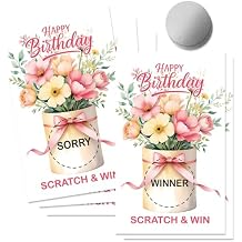 50 Pcs Happy Birthday Scratch off Game Cards, Floral Scratch Cards for Celebration Parties, Birthday Party Supplies for Flower Lovers, Lottery Group Games Activity Raffle Tickets
