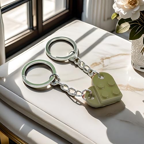 Image of Heart Keychains Matching Brick Keychain for Couples Keychain Heart Building Block Keychain for Boyfriend Girlfriend