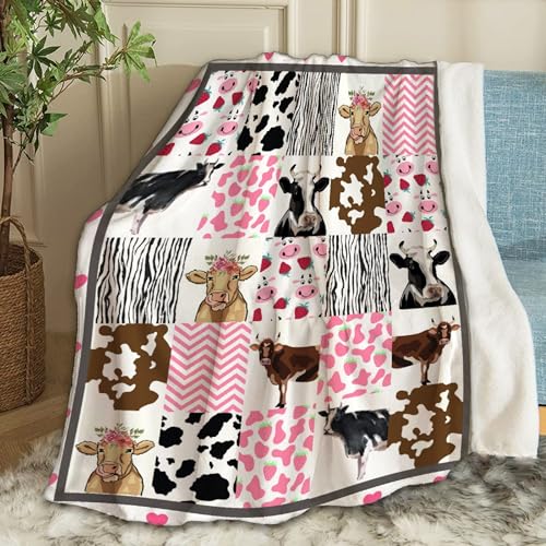 Image of Ottoy Strawberry Cow Print Blanket Gifts Plush Fuzzy Cozy Soft Lightweight Blankets for Couch Air-Conditioning Quilts Decor Blanket for Chirstmas Gifts 50"x40" for Kids