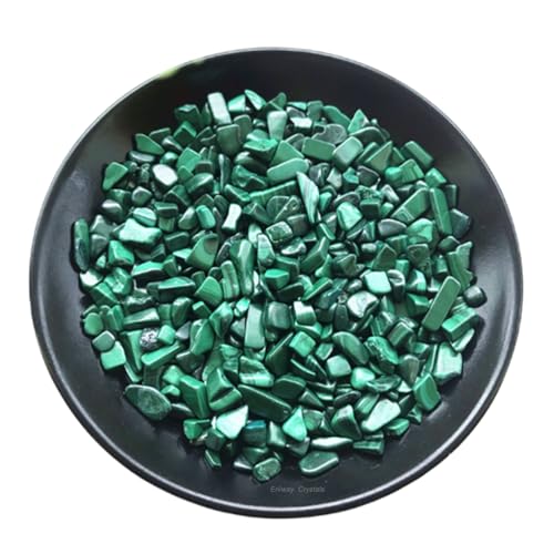 Erliway 100g Natural Malachite Crystal Chips, 7-9mm Tumbled Chips Crushed Crystal Stone, Polished Crystal Chip for Vase Filler, Healing Tumbled Crystal Chip for Reiki Crystal Jewelry Making Home Decor