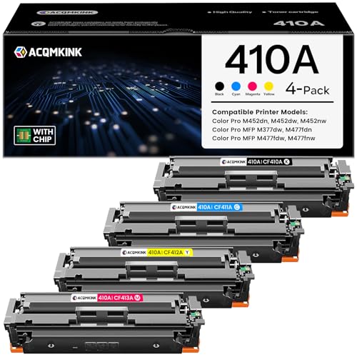 Image of 410A Toner Cartridges 4 Pack Replacement for HP 410A CF410A CF411A CF412A CF413A Color Pro MFP M477fdn M477fdw M477fnw; M452dn Printer (Black /Cyan /Magenta /Yellow)
