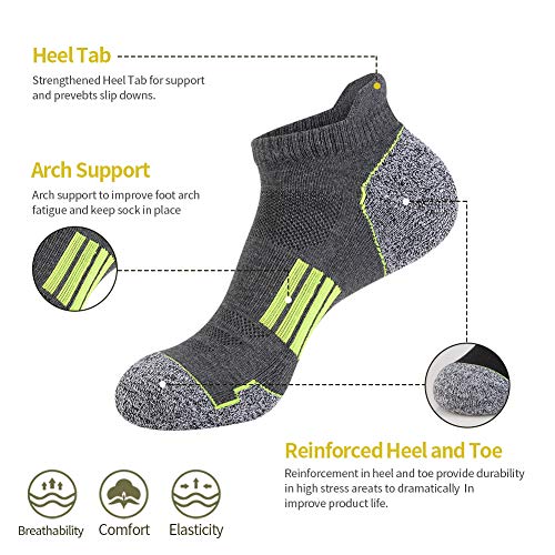 JOYNÉE Mens Athletic Ankle Sports Running Low Cut Tab Socks for Men 6 Pairs,2Black2White2Grey,Sock Size 10-133