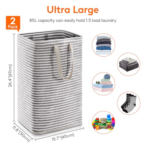 Image of Lifewit 2 Pack Laundry Basket 80L Each, Collapsible Clothes Hamper with Reinforced Handles, Freestanding Waterproof Design for Bedroom and Laundry Room, Black 160L Total