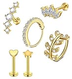Ein Paket beinhaltet 2 Stück Conch Piercing, 2 Stück Helix Ring und 2 Stück Lippenpiercing pro Packung(Gold), kommt mit einem schwarz/grauen Samtbeutel als kostenloses Geschenk.