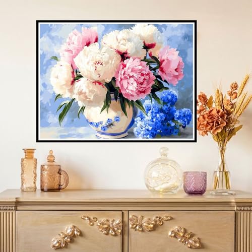 Diamond Painting Flor Diamond Painting Adultos Manualidades Punto de Cruz Diamante Arte de Cristal Kit, 5D DIY Pintura de Diamante Niños Kit Completo para Decoración y Regalo 20x30cm Peonía Z#-895