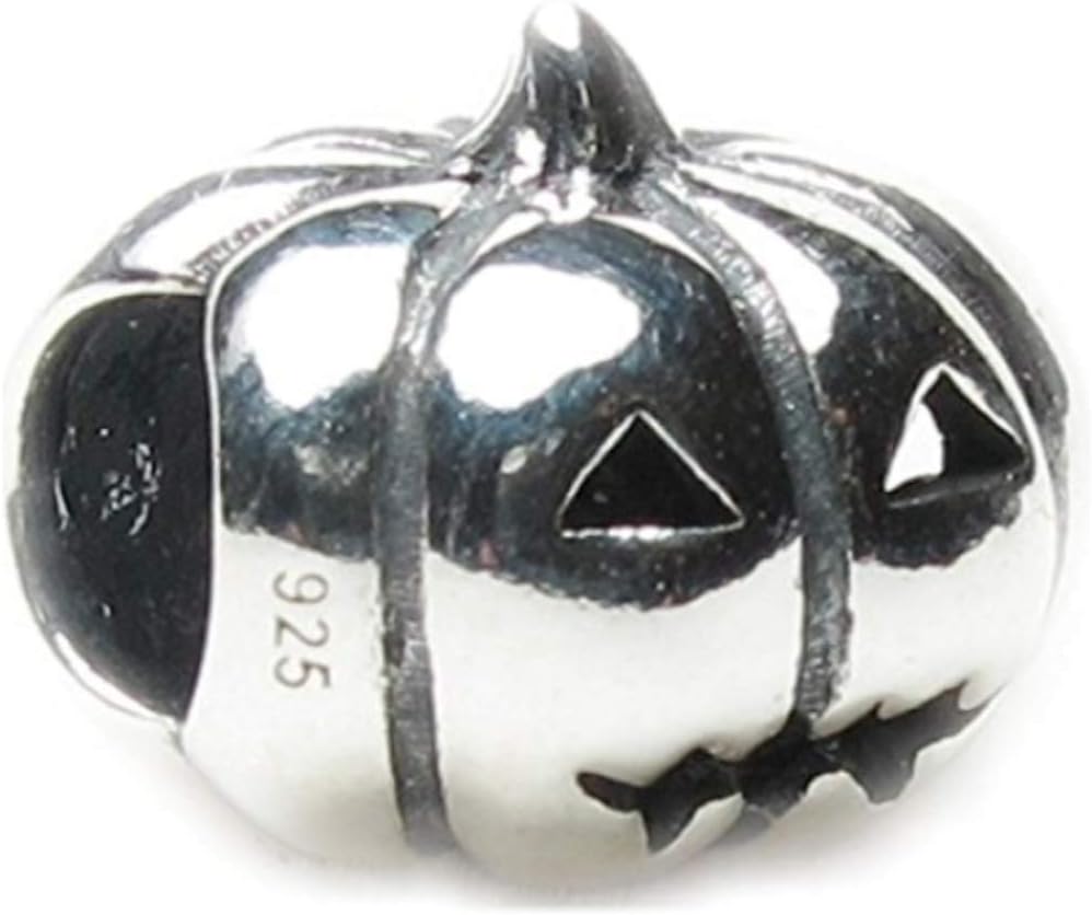 Halloween Jack-o-Lantern Pumpkin .925 Sterling Silver Bead Charm