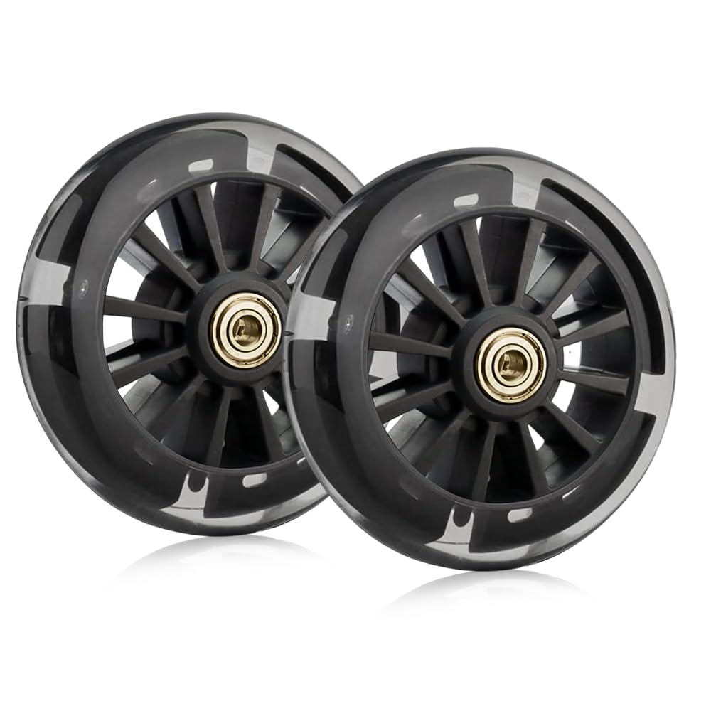 Freestyle, 2 sztuki, podświetlane, z migającym światłem LED, 120 mm, opony z łożyskami kulkowymi ABEC-7, kółka zapasowe do większości skuterów (czarne)