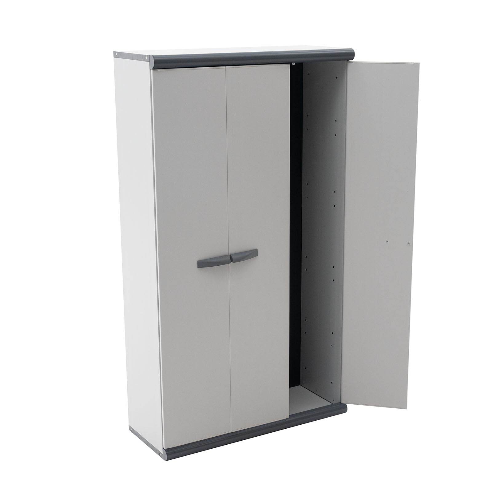 Gardiun Armario de Jardín Tavira 94x39x167 cm en PVC con 3 Puertas, 3 Baldas Regulables y Escobero, Uso Interior y Exterior
