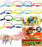 UpBrands 48 Pack Friendship Fidget Zipper Bracelets 7.5 Inches Sensory Toys Bulk Set Neon Colors, Kit for Birthday, Party Favors for Kids, Goodie Bags, Easter Egg Basket Stuffers, Pinata Filler,