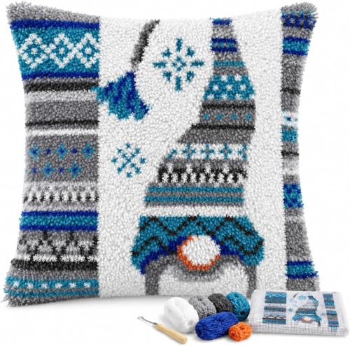 Image of clubevy DIY Latch Hook Kits Pillow Case Embroidery Carpet Set Needlework Pillow Cover Sofa Cushion Cover Craft Kits 17x17 inch (4156Christmas)