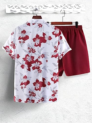 SHENHE Men's 2 Piece Outfits Short Sleeve Button Down Casual Shirt and Shorts Sets2