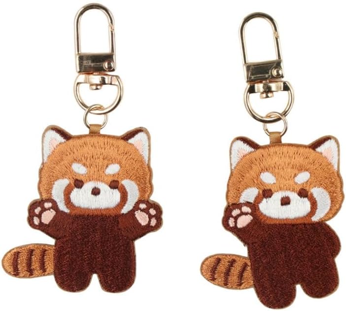 2Pcs Cartoon Red Panda Double Sided Embroidered Keychain, Creative Hanging Ornaments Bag Car Pendant Keychain Gifts