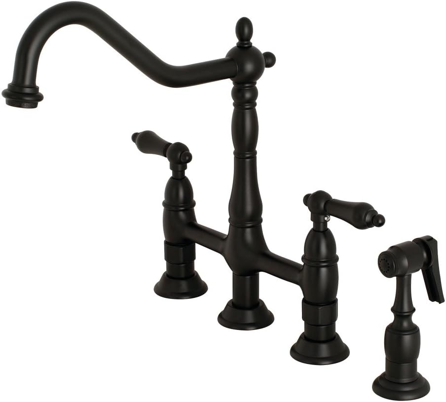 Kingston Brass KS1270ALBS Heritage Bridge Kitchen Faucet, 8-9/16", Matte Black Matte Black Faucet