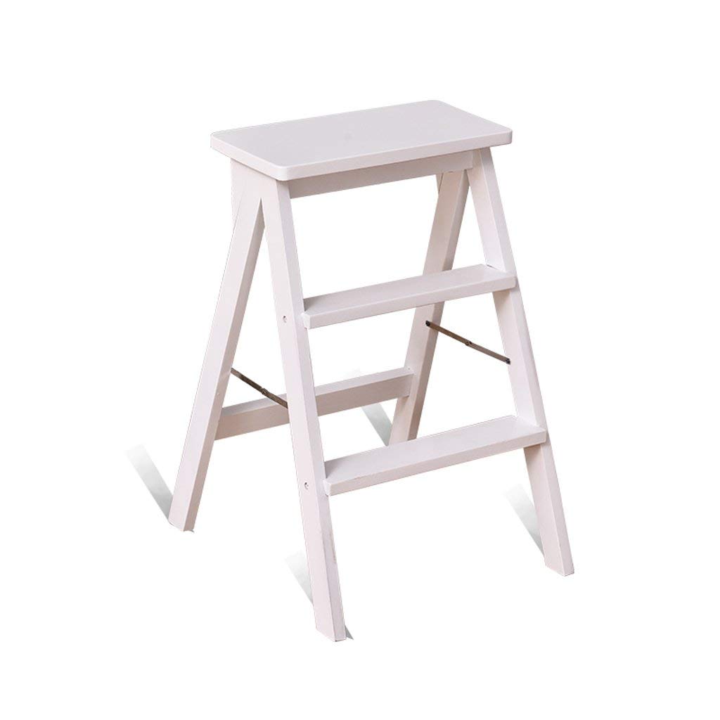 Sywlwxkq Escalera Plegable portátil del Taburete del Taburete de Madera Maciza usada para la Cocina de la Sala de Estar (Color: Blanco, Tamaño: 42 * 48 * 64cm)