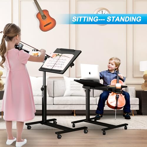 Panta FH-RLS-BLK Height Adjustable Rolling Laptop Stand, Overbed Table With 2 Tilting Desktops, Mobile Laptop Table For Couch With Cup Holder, Mobile Computer Workstation thumb #7