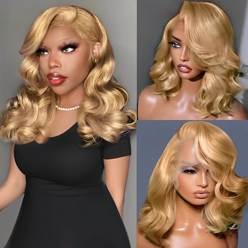 Honey Blonde Bob Wig Human Hair 13x6 Body Wave Lace