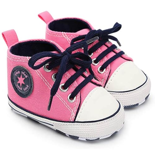 Image of Unisex Baby Boys Girls Shoes, Newborn Infant Non-Slip Canvas Denim High Top Sneakers, Toddler First Walkers Shoes