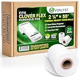 Vonlyst Clover Flex Paper Rolls 2 1/4' x 55’ Thermal Receipt Paper – 20 Rolls Pack - BPA Free POS Printer & Credit Card Machine Compatible C400 C401 C403 C405 C406