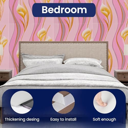Image of CVD 3D PE Foam Self-Adhesive Wall Stickers | Pink Pattern Wallpaper for Home, Hotel, Living Room, Bedroom & Cafe | DIY Decorative Panel (70 x 70 cm, Approx. 5.8 Sq. Feet, 1 Piece)