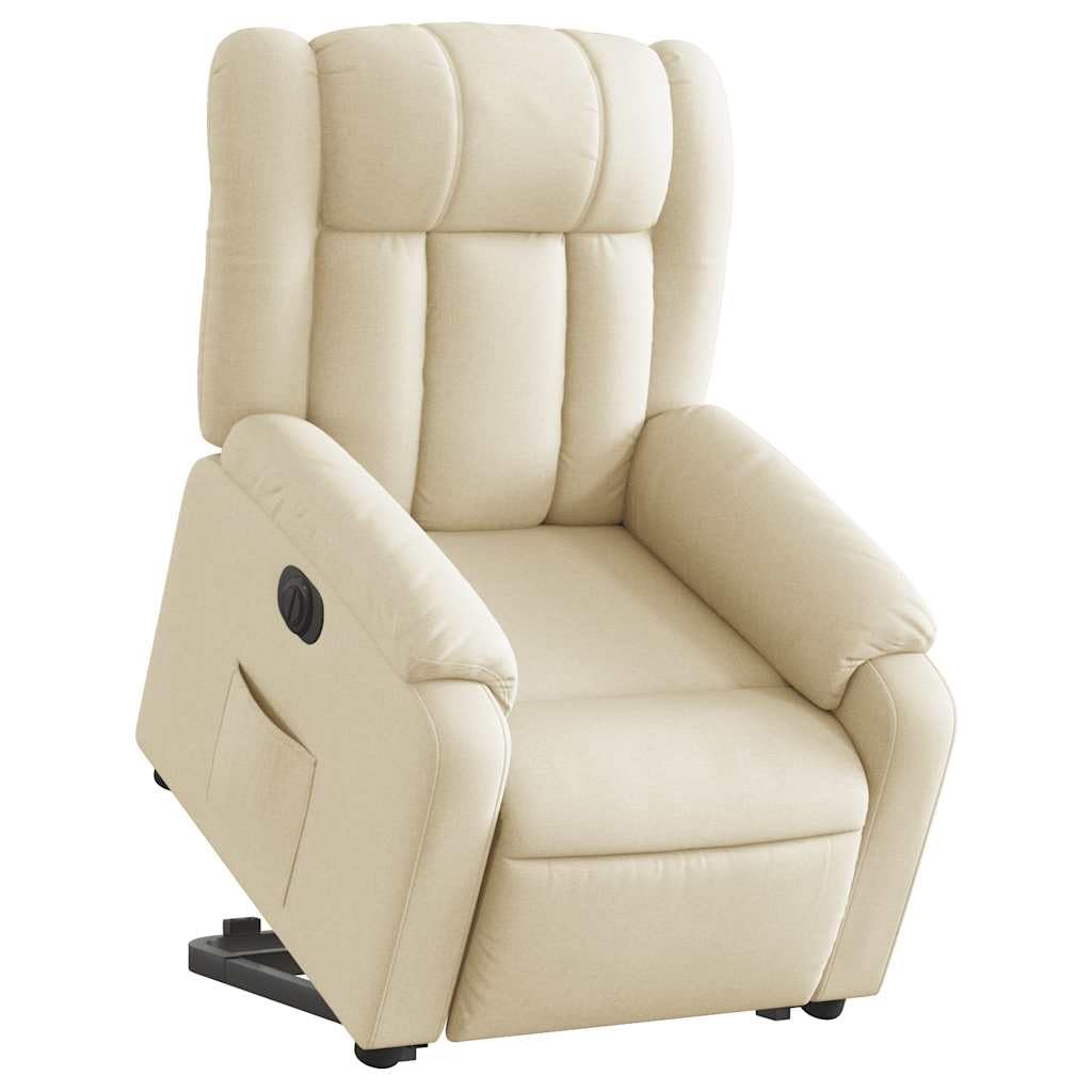 Elektrischer Relaxsessel Creme 78x92x98 cm mit Aufstehhilfe & Liegefunktion bis 135° Bequemer Lesesessel aus Stoff für Wohnzimmer Schlafzimmer und Seniorengerechtes Sitzen