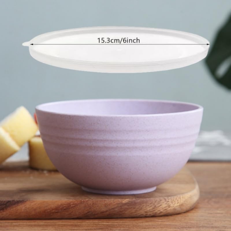 5 Pack Unbreakable Wheat Straw Bowls with Lid, 26 OZ Cereal Bowls for Kitchen, Dishwasher Safe Soup and Salad Bowls, Reusable microwave bowl for Ice Cream,Snack and Fruits - Image 6