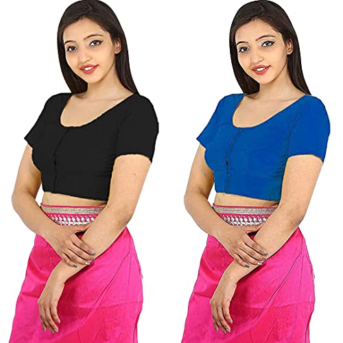 Image of Namita Women's Cotton Half Sleeve Blouse (U-COT-COM-2-BLACK-NAVYBLUE-34 Black-Navyblue 34)