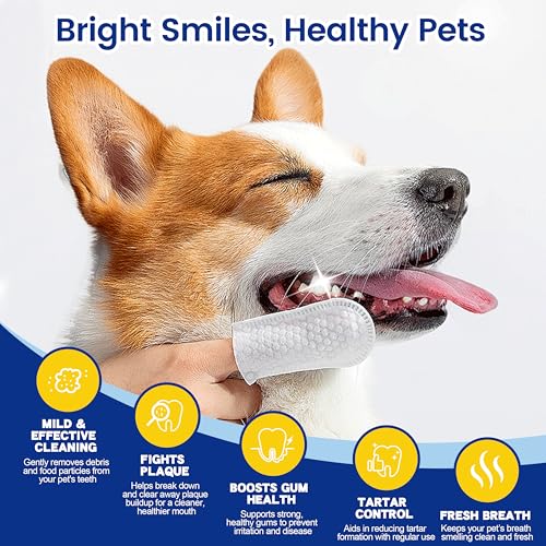 Image of Pet Dental Care Finger Wipes, Reduces Plaque & Freshens Breath, Lick Safe Teeth Cleaning Finger Wipes, Dogs & Cats Toothbrushing Supply, Unscented, 50 Count