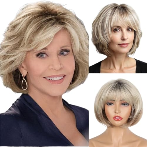 Perruque naturelle femme cheveux courts or avec bouton intérieur ajustable confortable