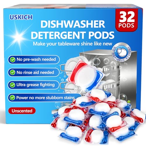 Image of 32 Count Dishwasher Pods, No Pre-Rinse Dishwasher Detergent Soap On Stain and Grease, Leaving a Virtually Spotless Shine,Dishwasher Detergent for Deep Cleaning