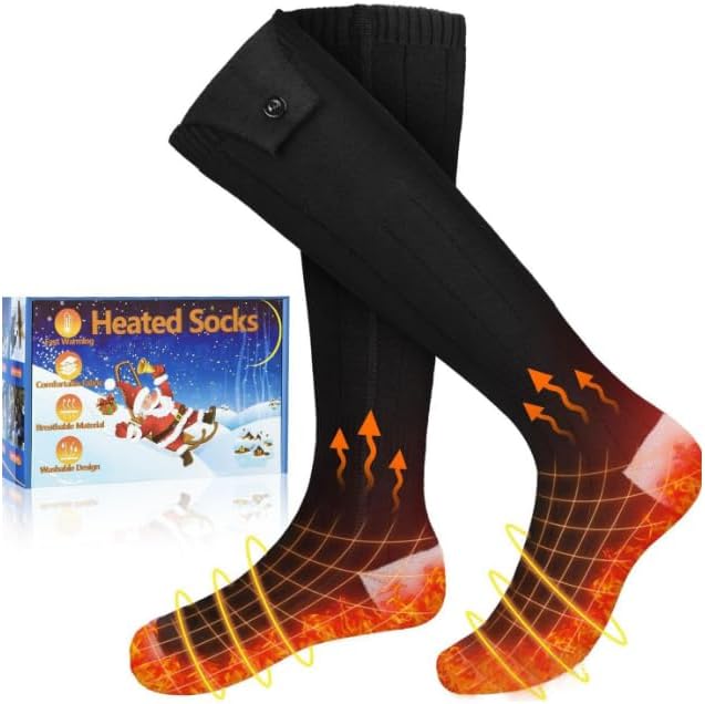 Heated Socks for Men Women, Upgraded Rechargeable Electric Heated Socks Up to 10 Hours, Washable Winter Foot Warmer Socks for Outdoor Camping Skiing Hunting Hiking