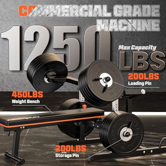 FEIERDUN Chest Press Machine, 1250LBS Weight Bench Press Machine with Independent Converging Arms, Adjustable Flat Incline Bench for Chest & Arms, AB Workouts, Shoulder Home Gym Equipment