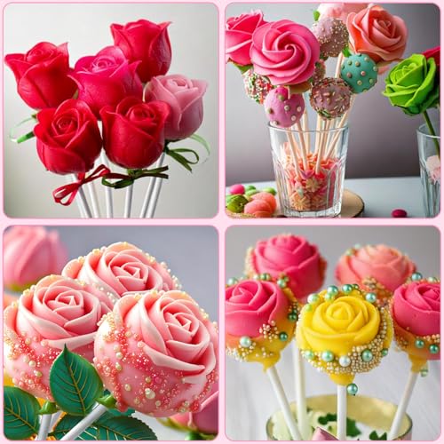 Mity rain 3D Rose Cake Pop Mold - 2-Pack Silicone Flower Chocolate Candy Lollipop Molds with 300pcs Bags and Sticks- Non-Stick Sucker Mold for DIY Gifts, Mother's Day, Birthdays, Baking Supplies by Mity rain - Image 2